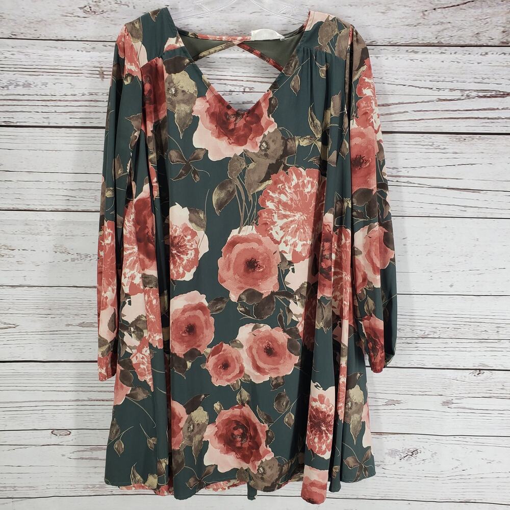 Peach Love Floral Oversized Long Sleeve  Tunic/Dress Size Small